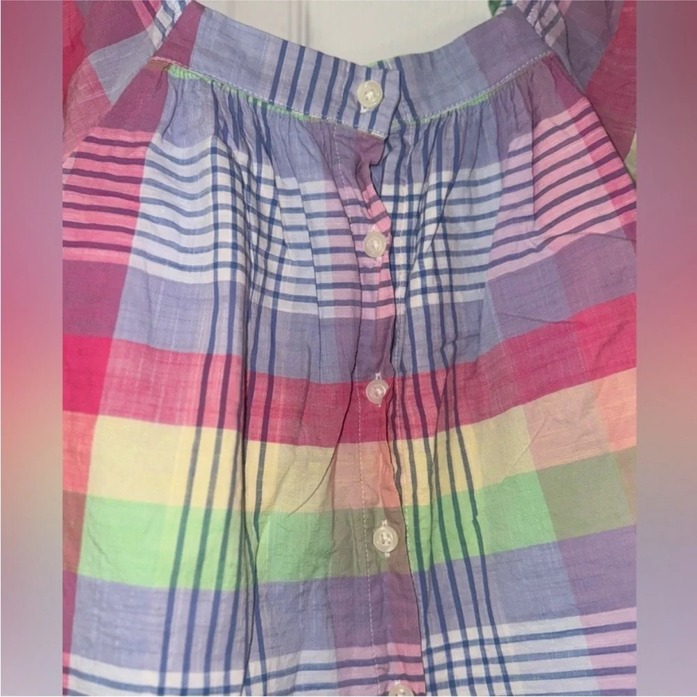 GAP Girls Size 10 Top Bundle 2 Pc Plaid & Light Blue Puff Sleeve Blouses